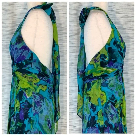 Donna Ricco Halter Maxi Gown in Blue and Green - Picture 13 of 16